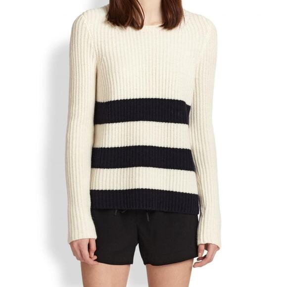 Vince Striped Wool Cashmere Blend Sweater Navy Blue Gray XLarge XL Womens Crew - Picture 8 of 8